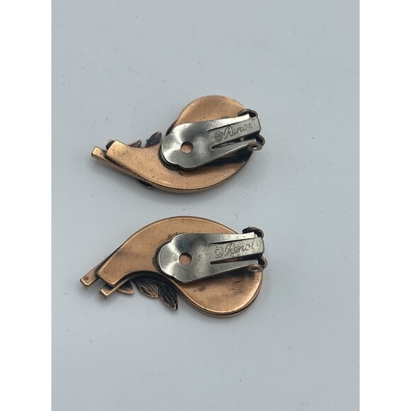 Vintage Renoir Paisley Leaf Copper Clip Earrings - Picture 8 of 8